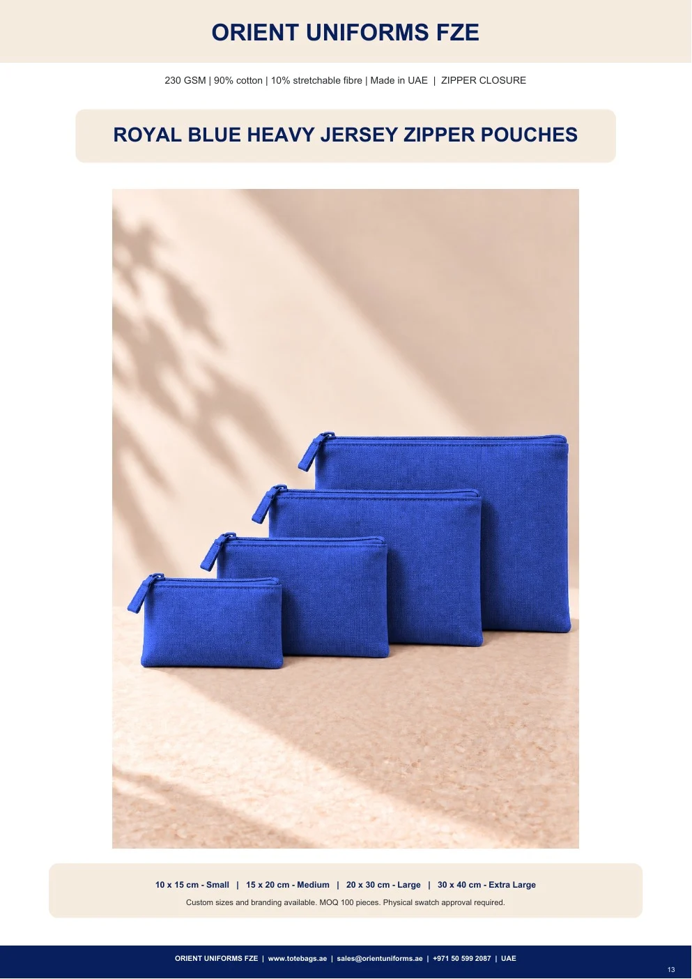 Royal Blue Heavy Jersey Zipper Pouches Royal Blue Heavy Jersey Zipper Pouches