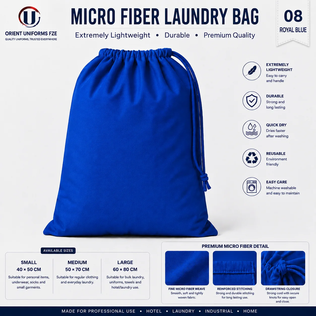 Royal Blue Microfiber Commercial Laundry Bag