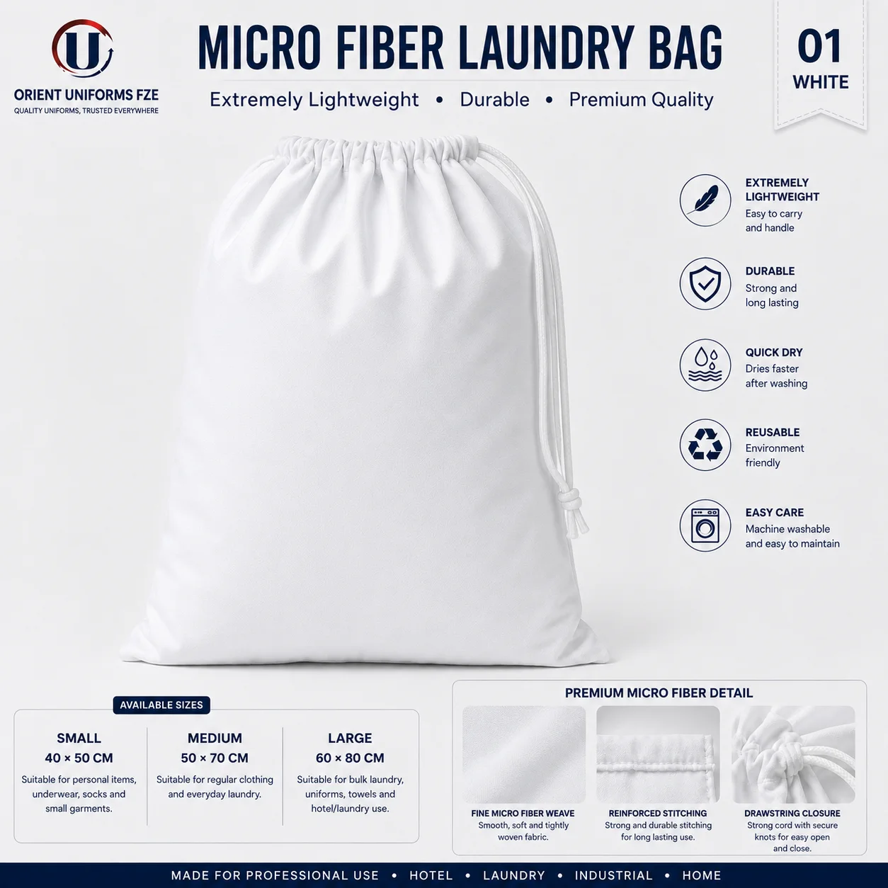 Royal Blue Microfiber Hotel Laundry Bag