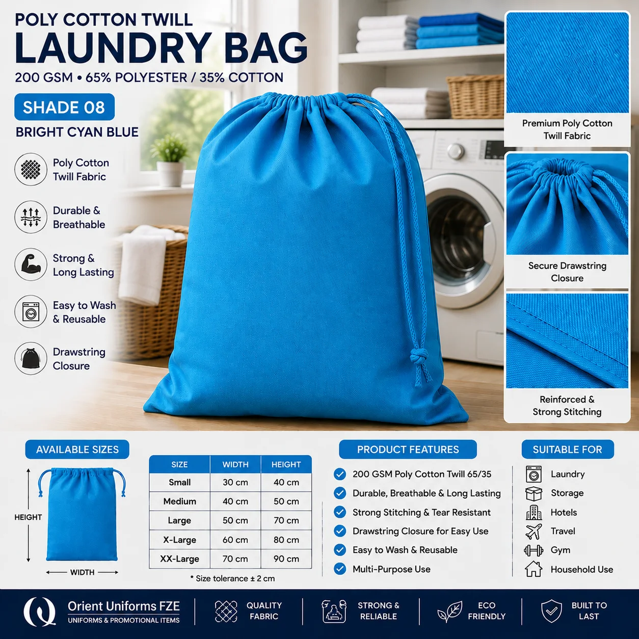 Royal Blue Poly Cotton Commercial Laundry Bag Royal Blue Poly Cotton Commercial Laundry Bag