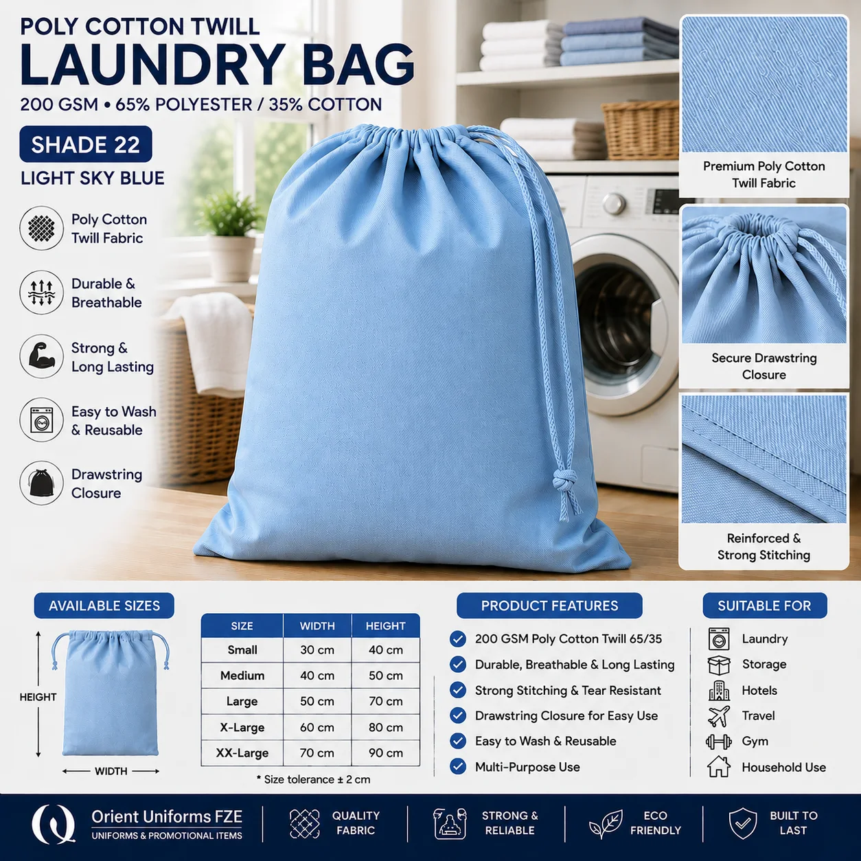 Royal Blue Poly Cotton Hotel Laundry Bag Royal Blue Poly Cotton Hotel Laundry Bag