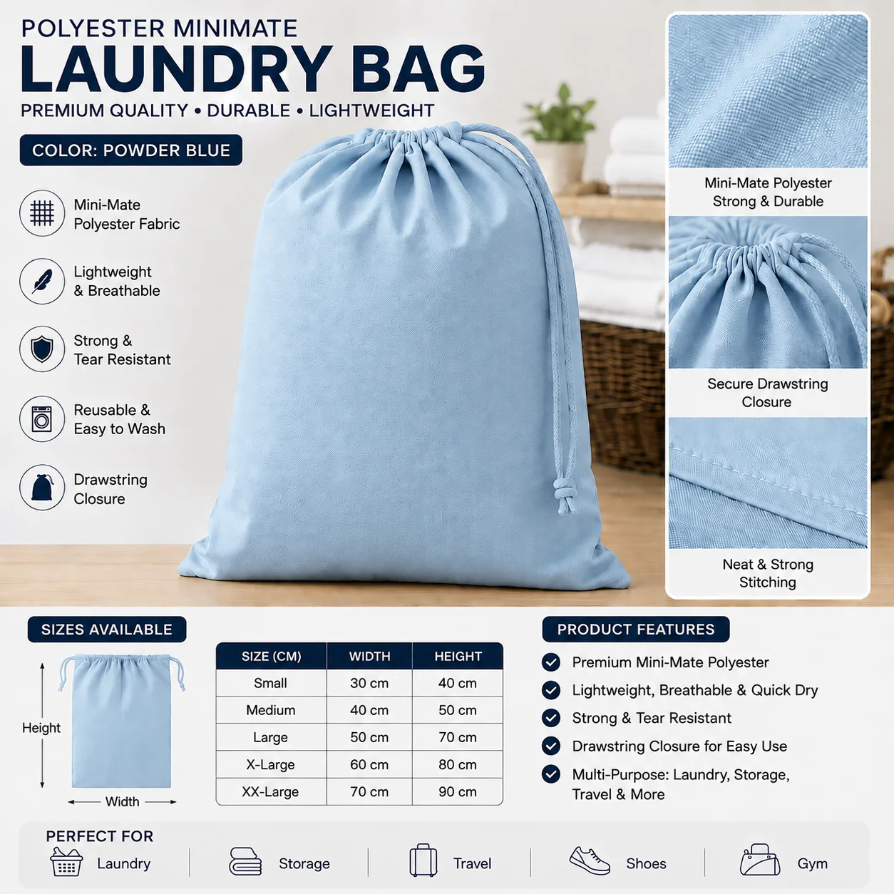 Royal Blue Polyester Commercial Laundry Bag