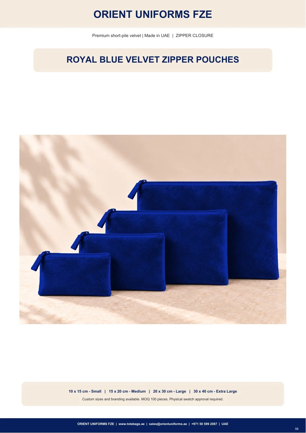 Royal Blue Velvet Zipper Pouches Royal Blue Velvet Zipper Pouches