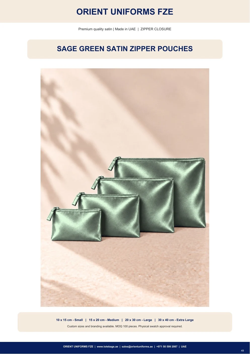 Sage Green Satin Zipper Pouches Sage Green Satin Zipper Pouches