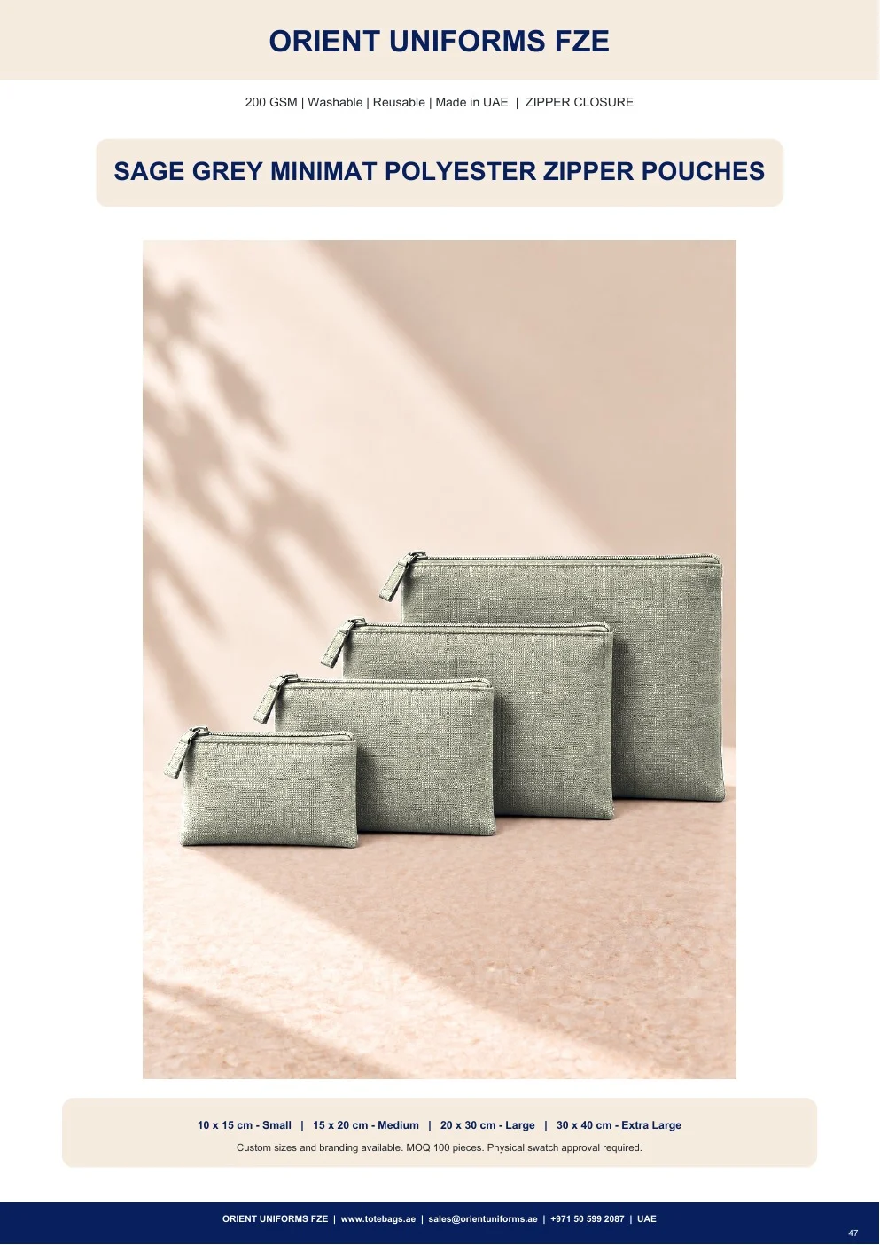 Sage Grey Minimat Polyester Zipper Pouches Sage Grey Minimat Polyester Zipper Pouches