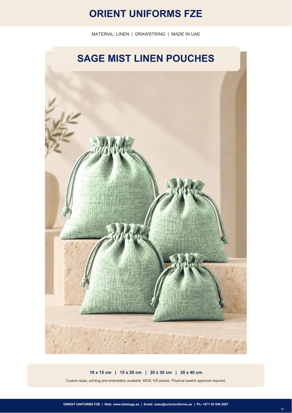 Sage Mist Linen Drawstring Pouches