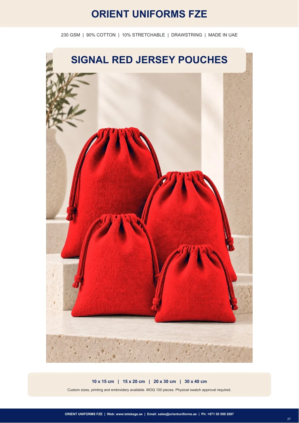 Signal Red Jersey Drawstring Pouches Signal Red Jersey Drawstring Pouches