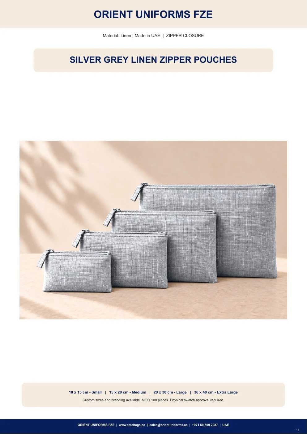 Silver Grey Linen Zipper Pouches Silver Grey Linen Zipper Pouches