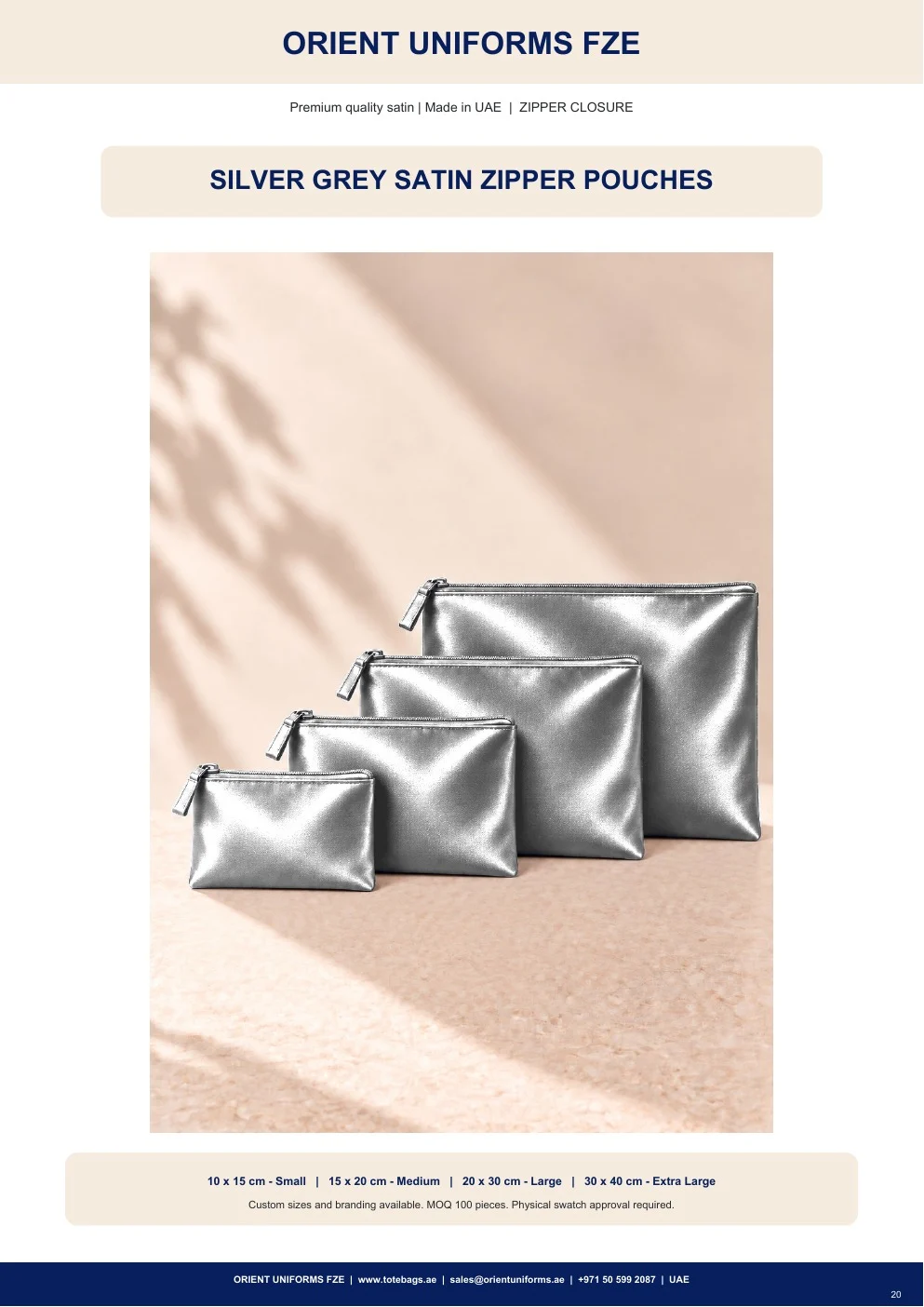 Silver Grey Satin Zipper Pouches Silver Grey Satin Zipper Pouches