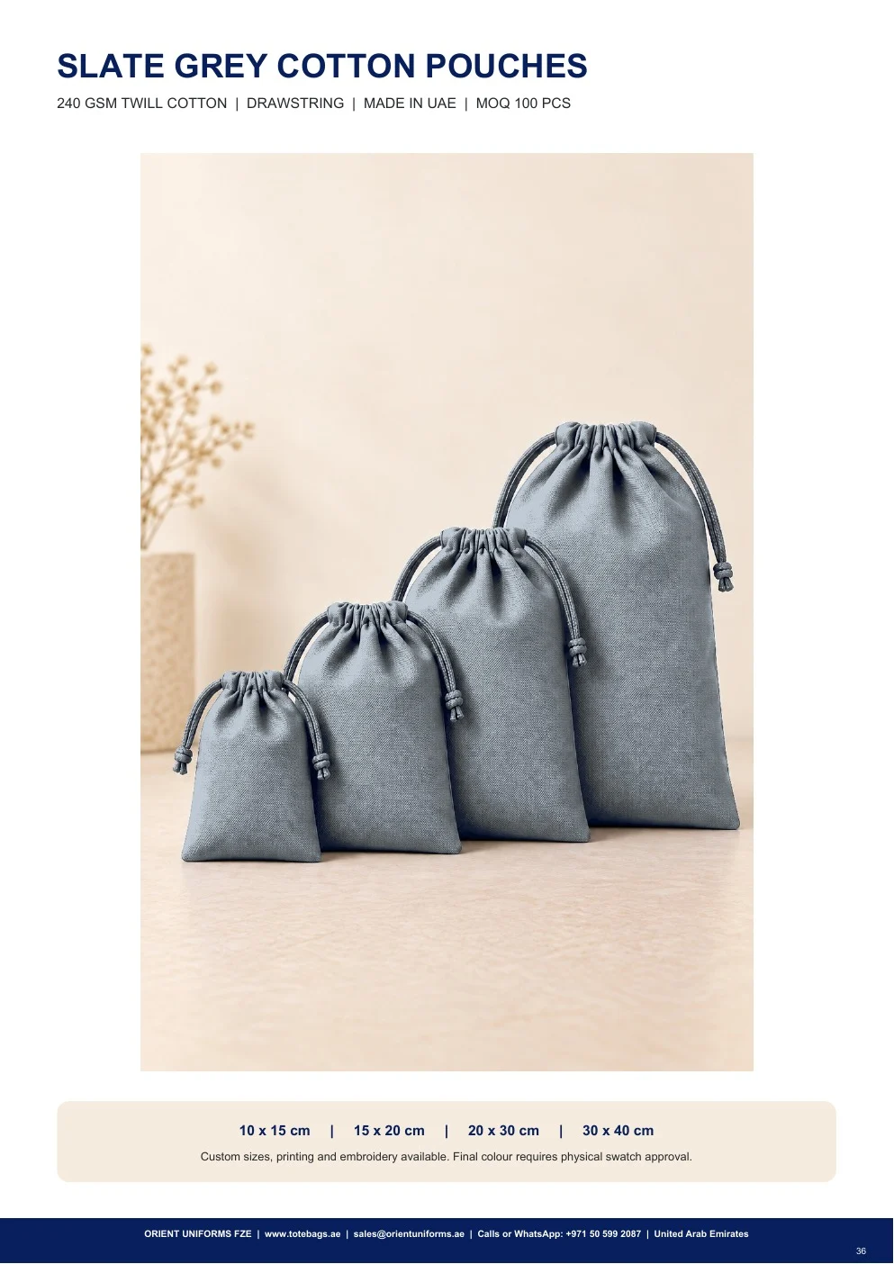 Slate Grey Cotton Drawstring Pouches Slate Grey Cotton Drawstring Pouches