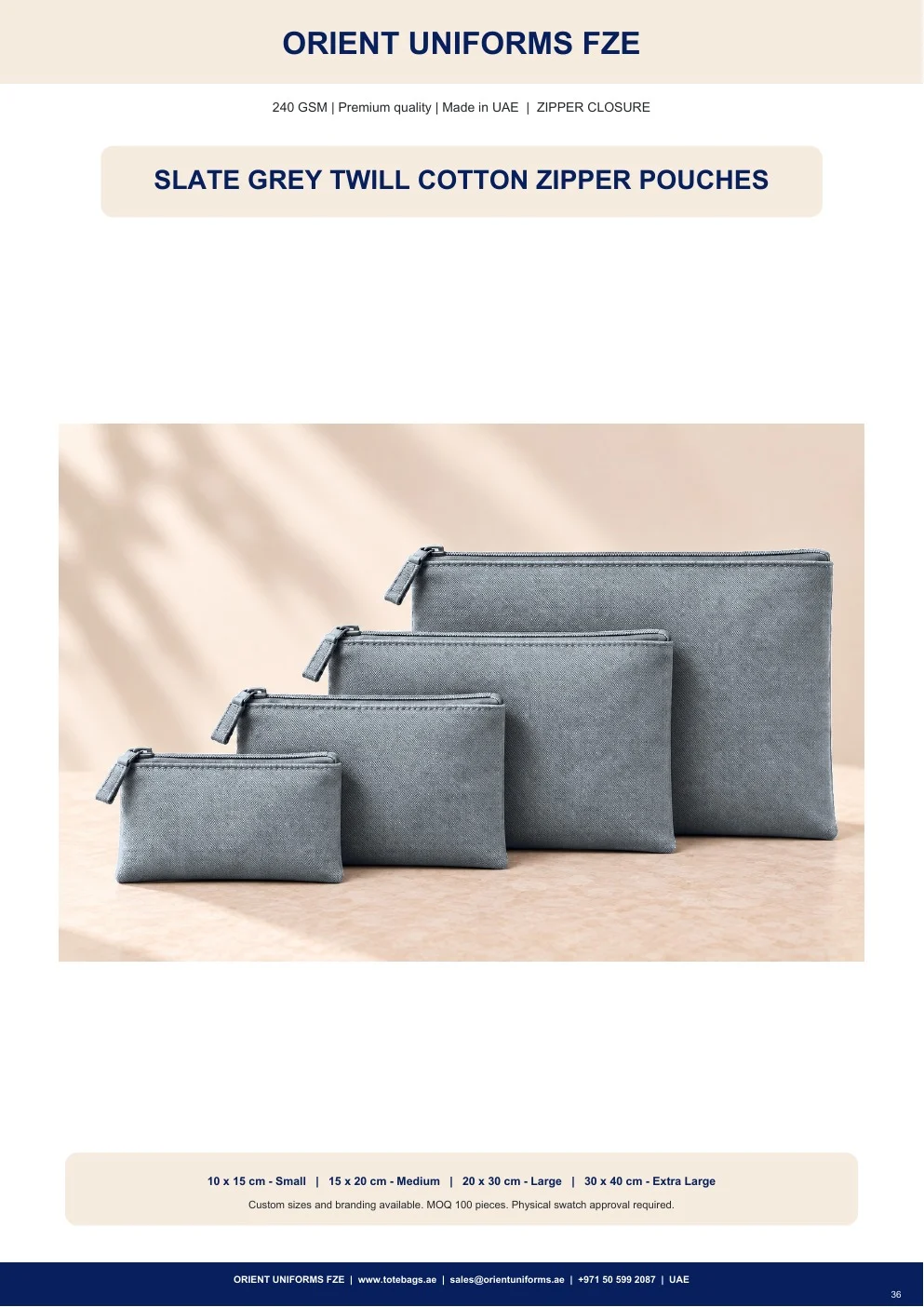 Slate Grey Twill Cotton Zipper Pouches Slate Grey Twill Cotton Zipper Pouches