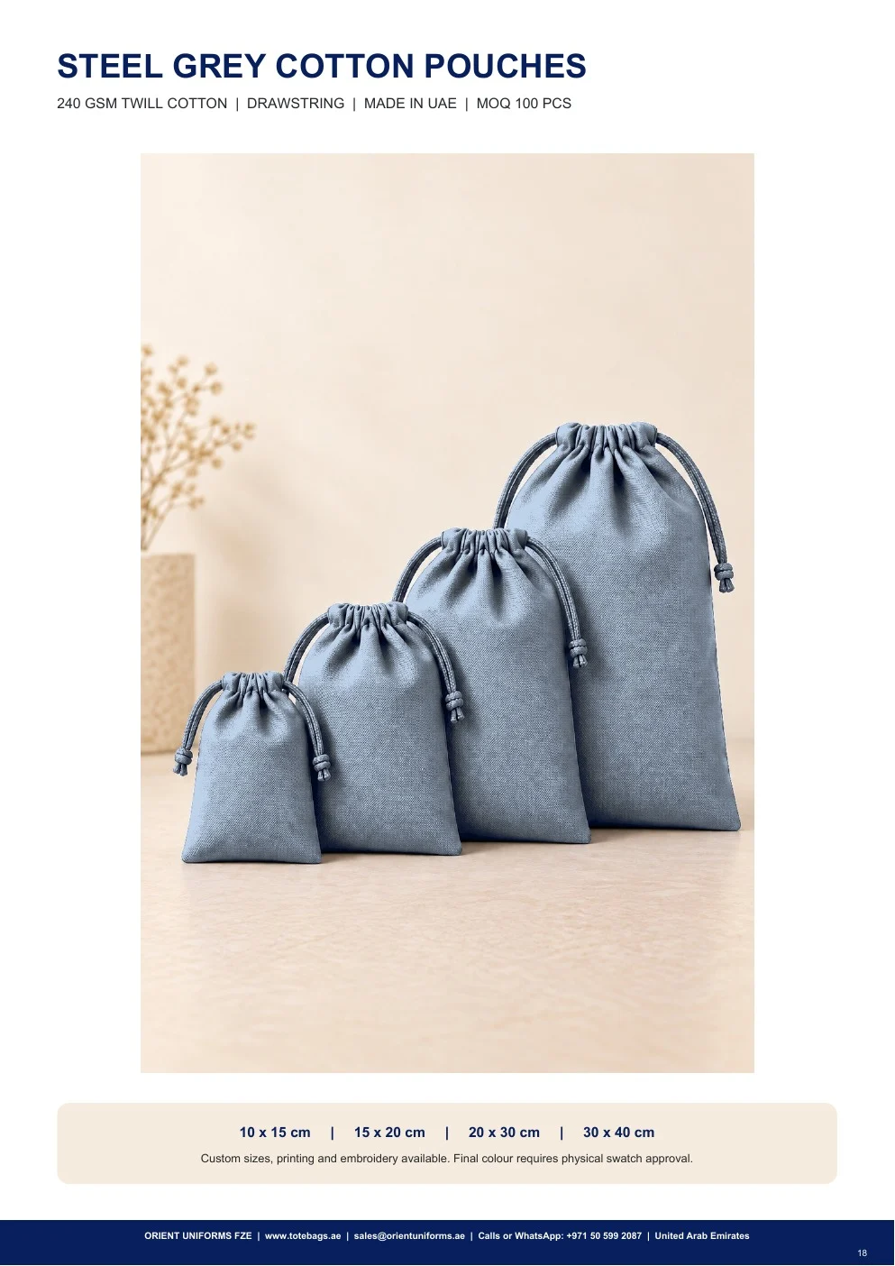 Steel Grey Cotton Drawstring Pouches Steel Grey Cotton Drawstring Pouches