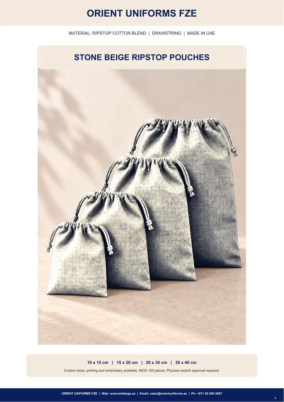Stone Beige Ripstop Drawstring Pouches — SKU-TB:stone-beige-ripstop-drawstring-pouches Stone Beige Ripstop Drawstring Pouches — SKU-TB:stone-beige-ripstop-drawstring-pouches