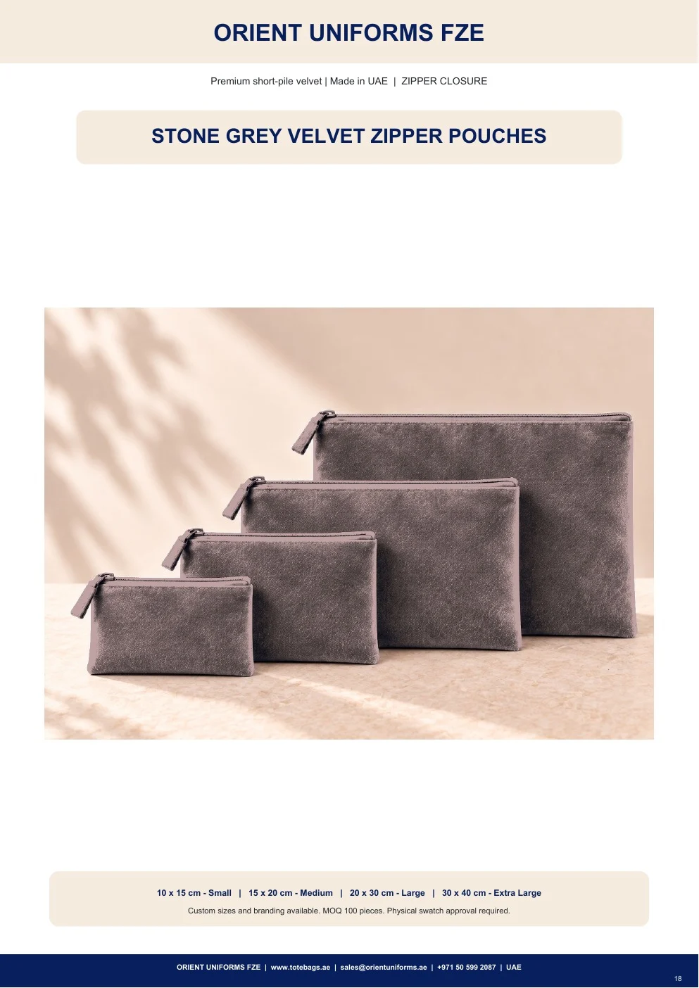 Stone Grey Velvet Zipper Pouches Stone Grey Velvet Zipper Pouches