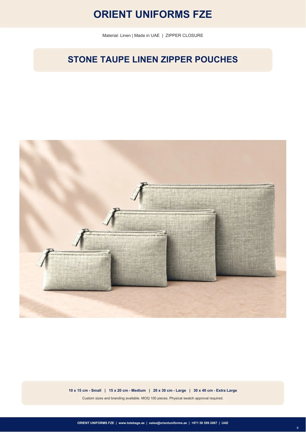 Stone Taupe Linen Zipper Pouches Stone Taupe Linen Zipper Pouches