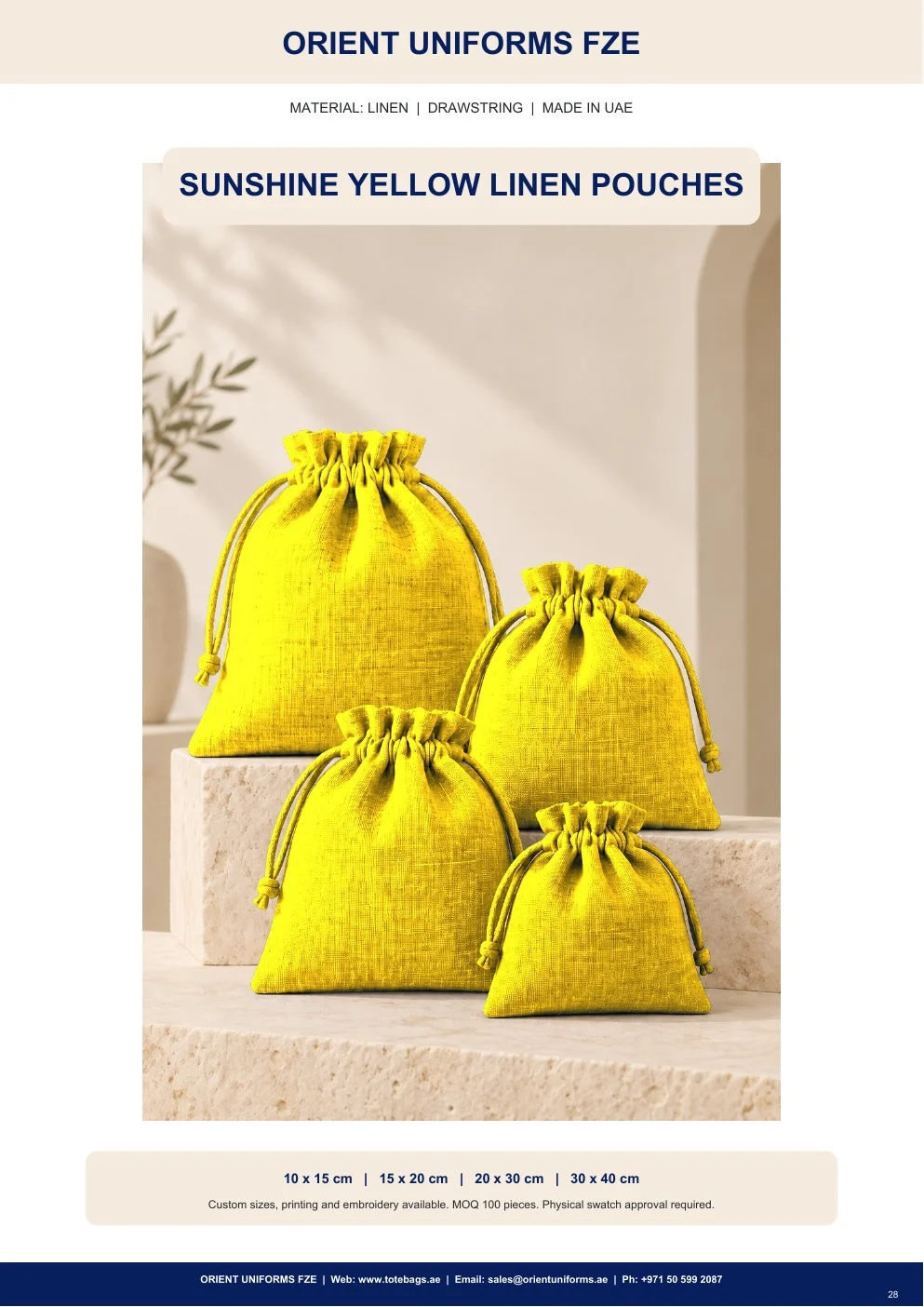 Sunshine Yellow Linen Drawstring Pouches — SKU-TB:sunshine-yellow-linen-drawstring-pouches