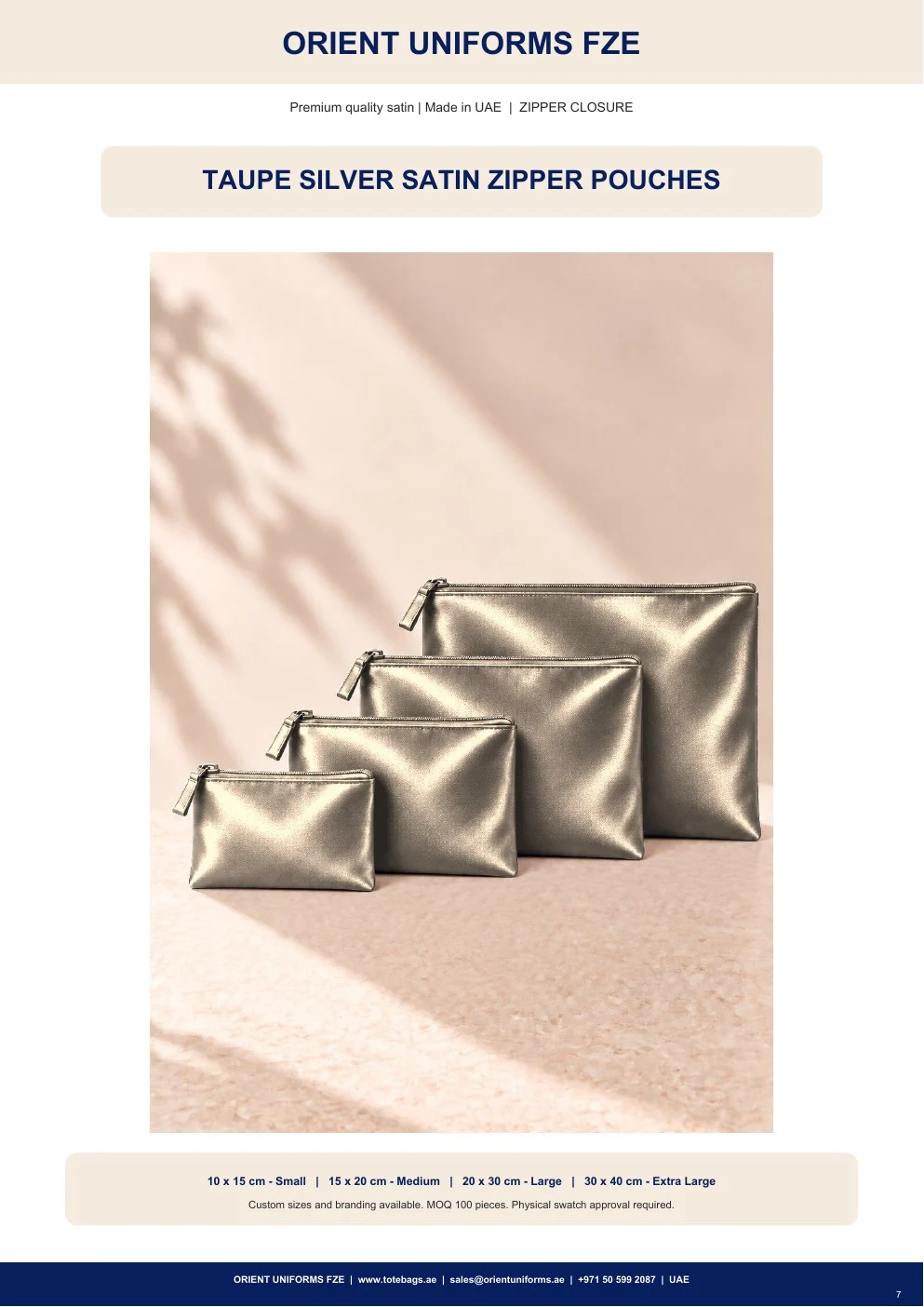 Taupe Silver Satin Zipper Pouches Taupe Silver Satin Zipper Pouches