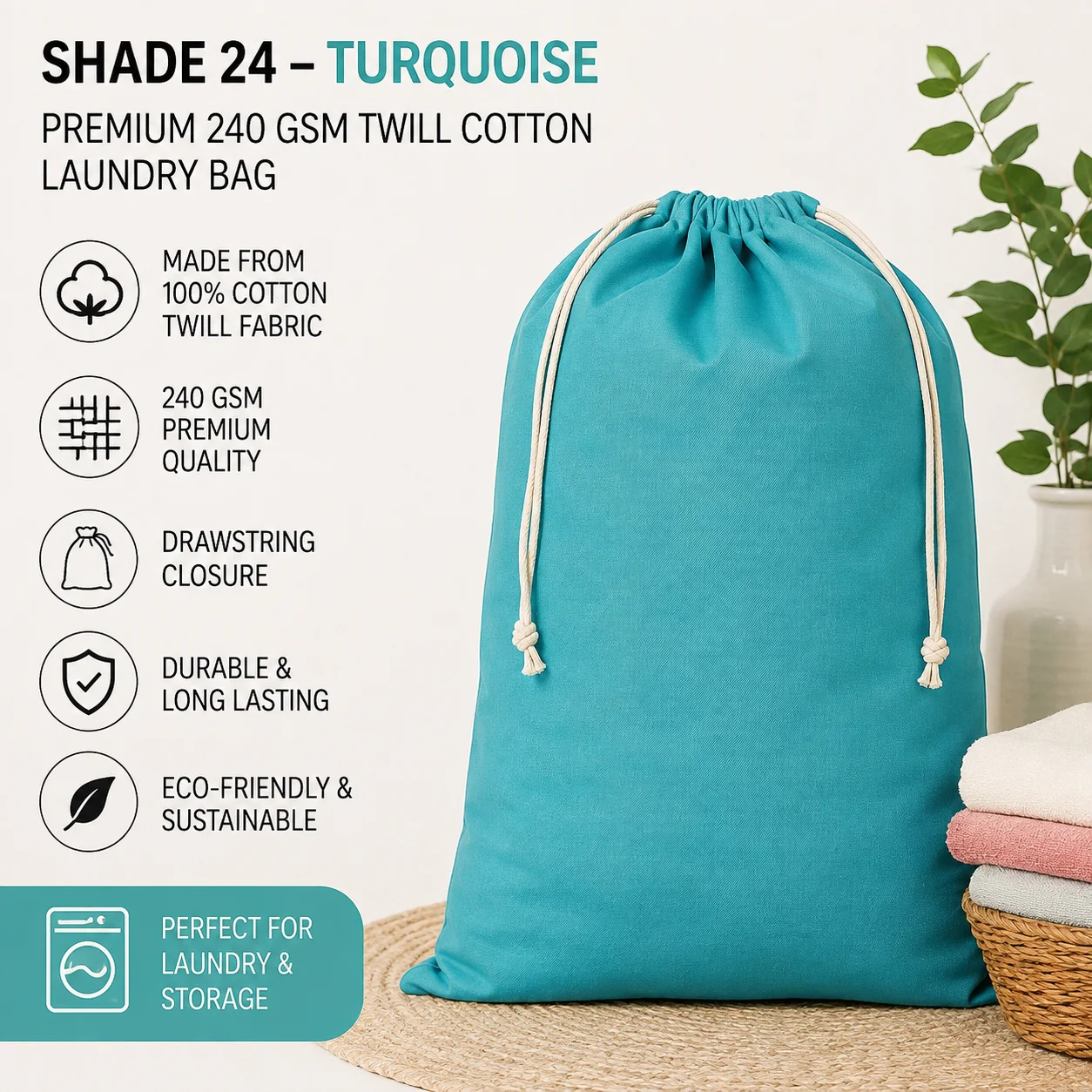 Teal Cotton Hotel Laundry Bag Teal Cotton Hotel Laundry Bag