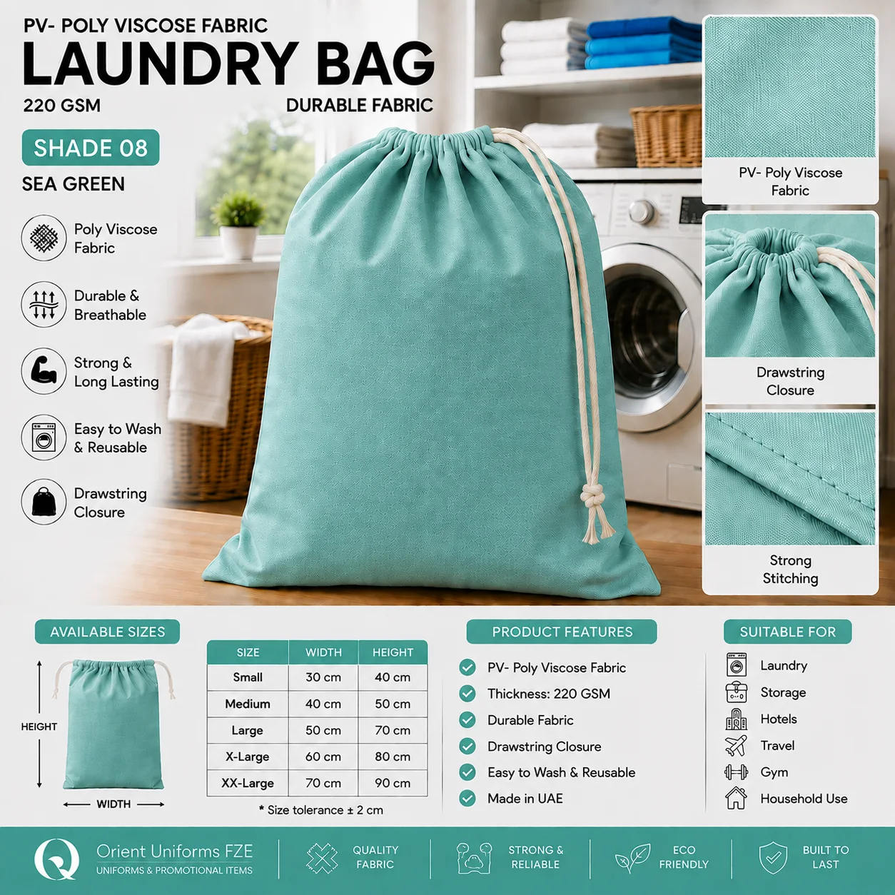 Teal Poly Viscose Commercial Laundry Bag