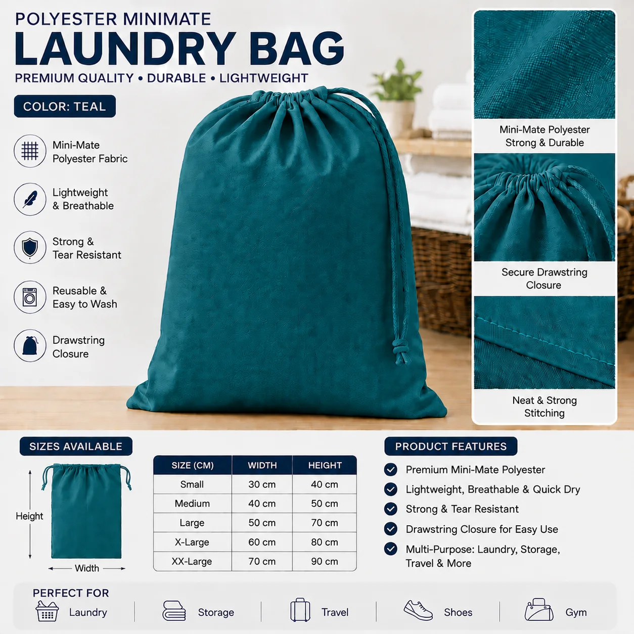 Teal Polyester Commercial Laundry Bag