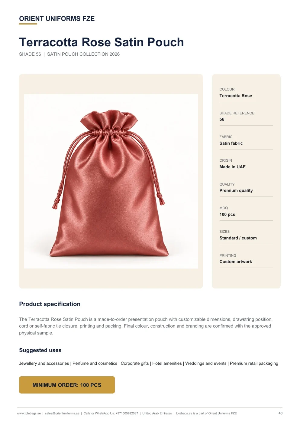 Terracotta Rose Satin Drawstring Pouches Terracotta Rose Satin Drawstring Pouches