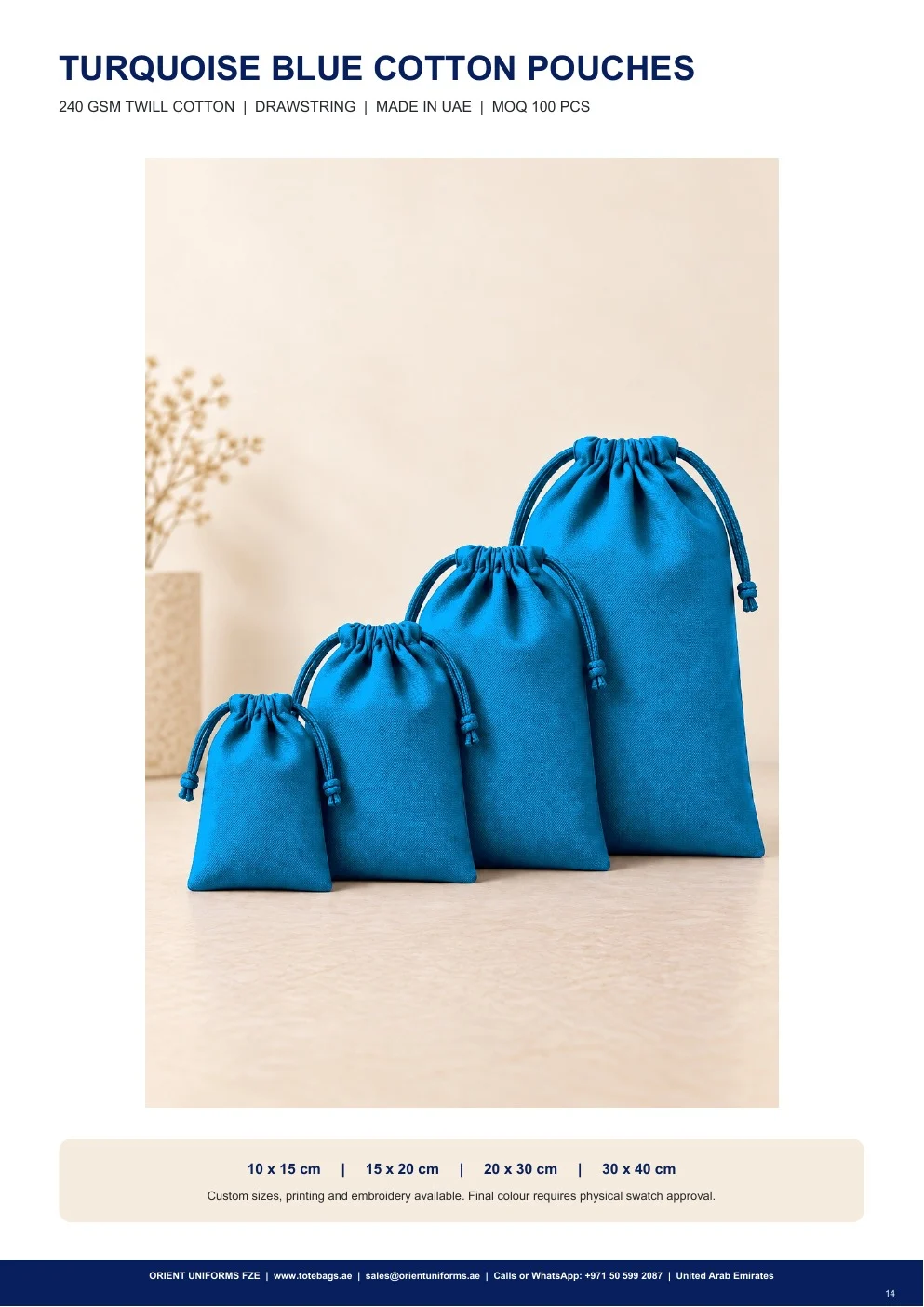 Turquoise Blue Cotton Drawstring Pouches Turquoise Blue Cotton Drawstring Pouches