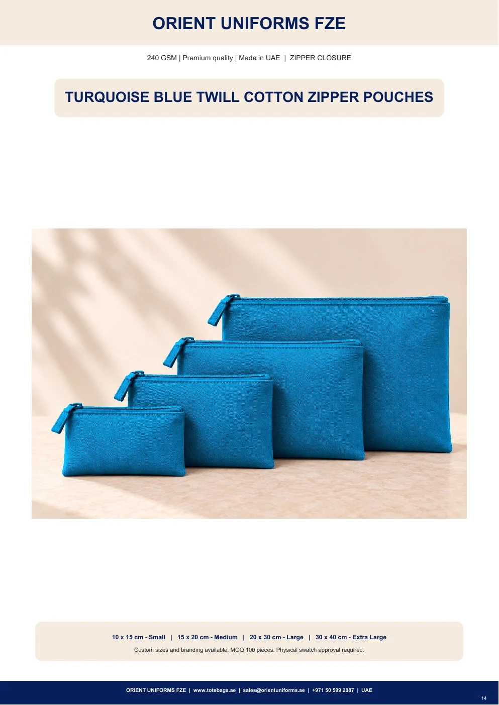 Turquoise Blue Twill Cotton Zipper Pouches Turquoise Blue Twill Cotton Zipper Pouches