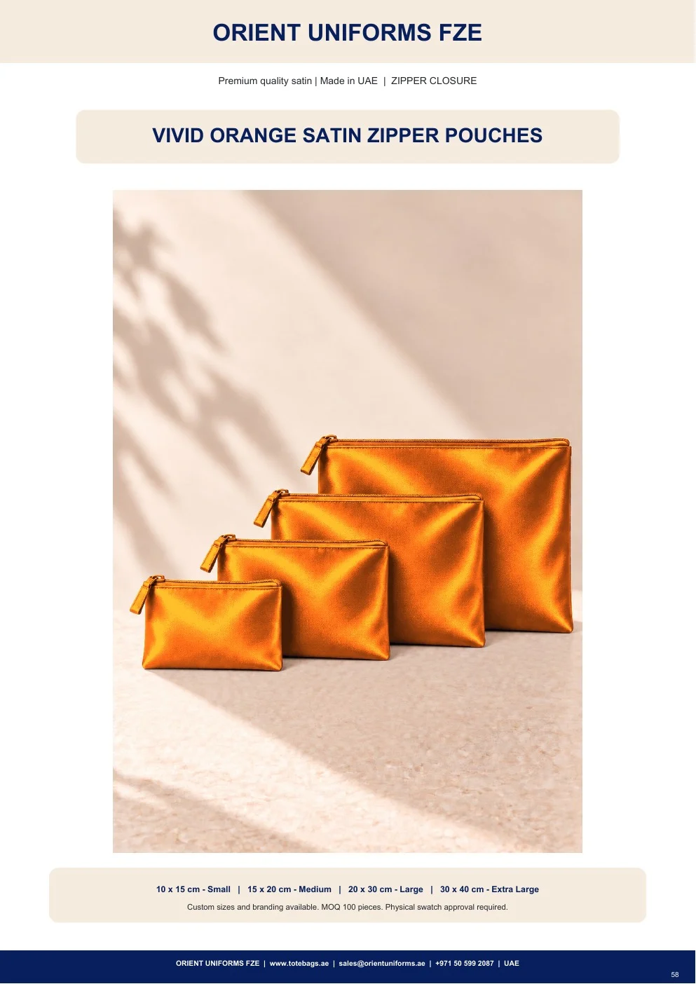 Vivid Orange Satin Zipper Pouches Vivid Orange Satin Zipper Pouches