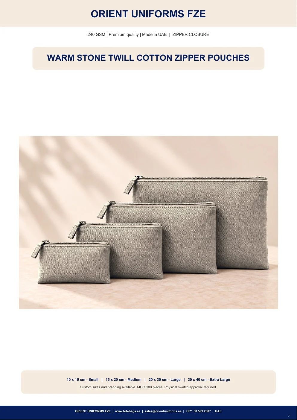 Warm Stone Twill Cotton Zipper Pouches Warm Stone Twill Cotton Zipper Pouches