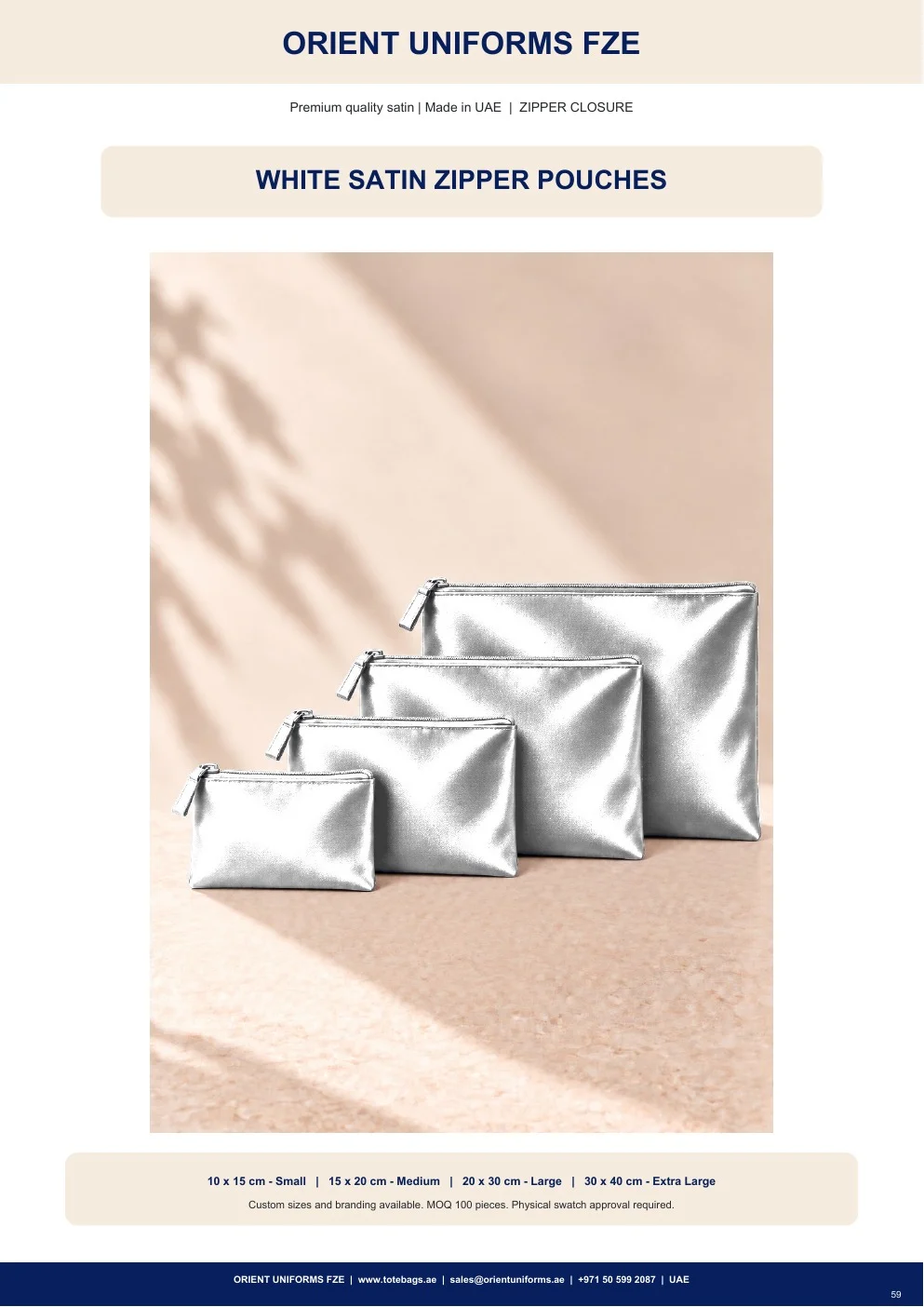 White Satin Zipper Pouches White Satin Zipper Pouches