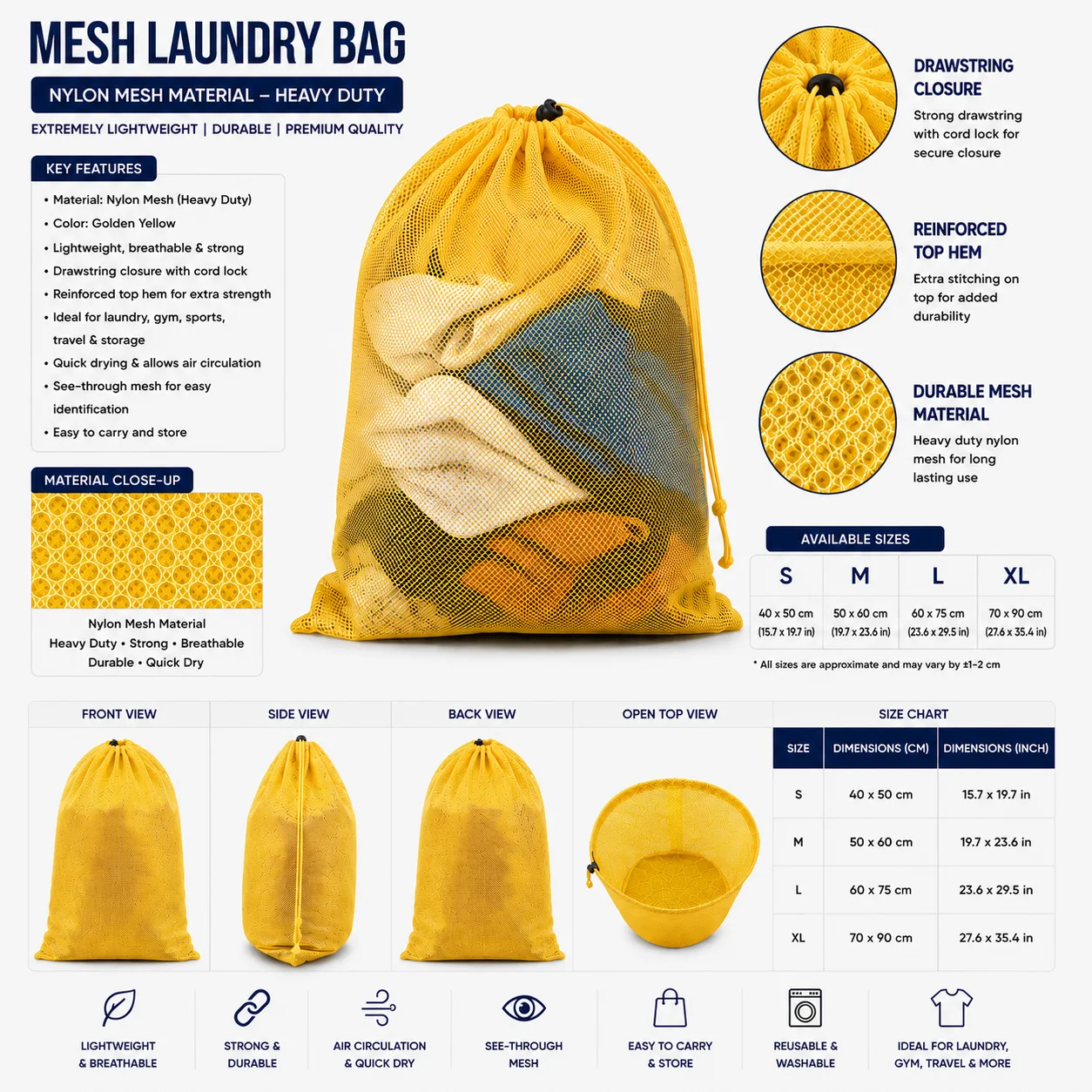 Yellow Mesh Commercial Laundry Bag